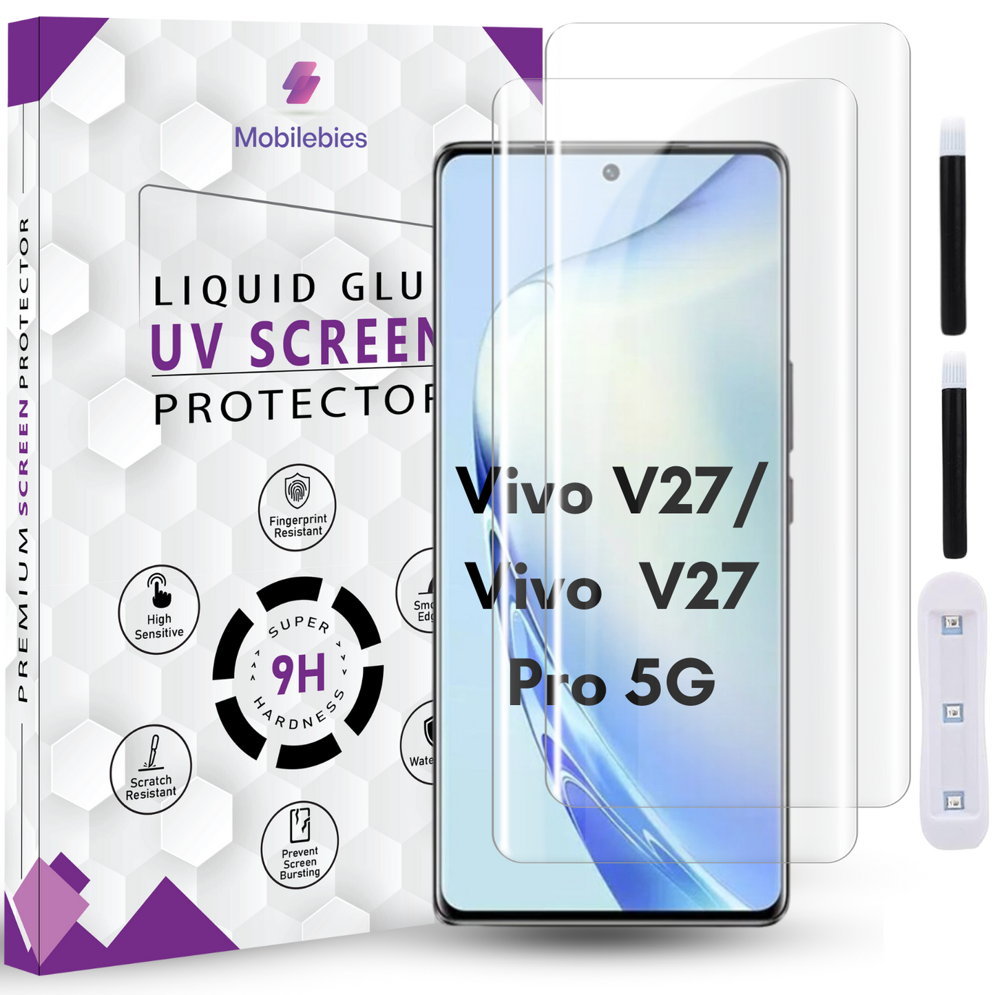 Tempered Glass For Vivo V27 Premium HD+ UV Glass Screen Protector Guard
