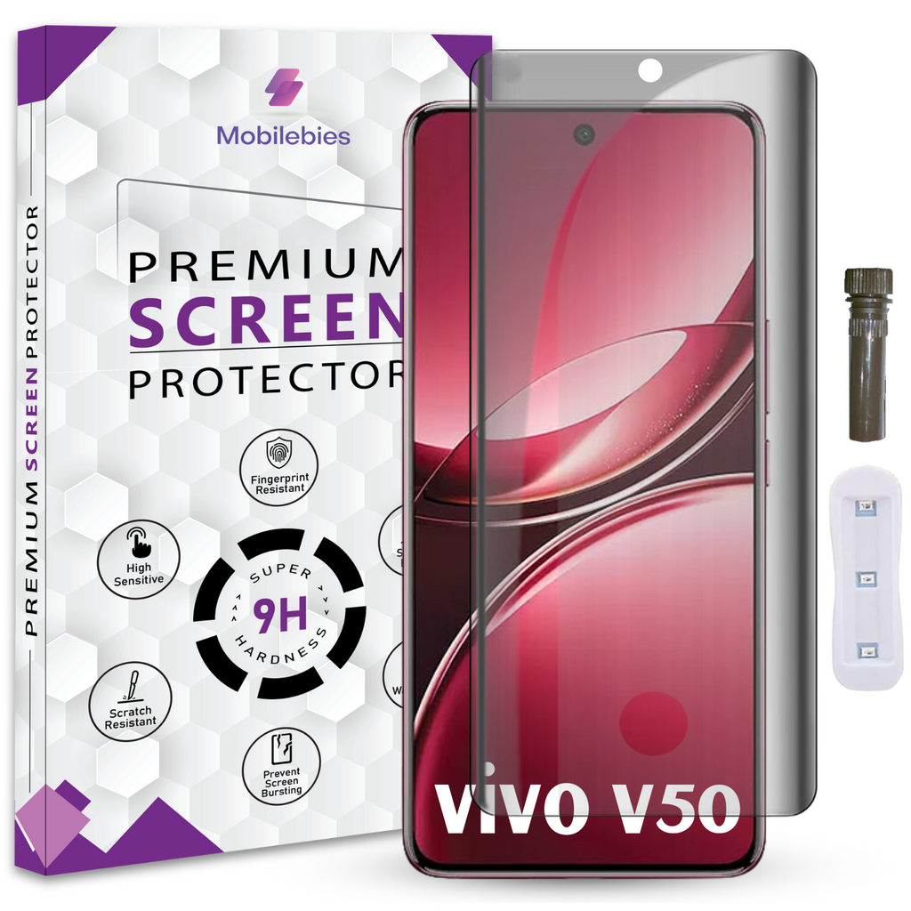 Mobilebies Vivo V50 Advanced HD+ UV Privacy Tempered Glass Screen Protector Guard