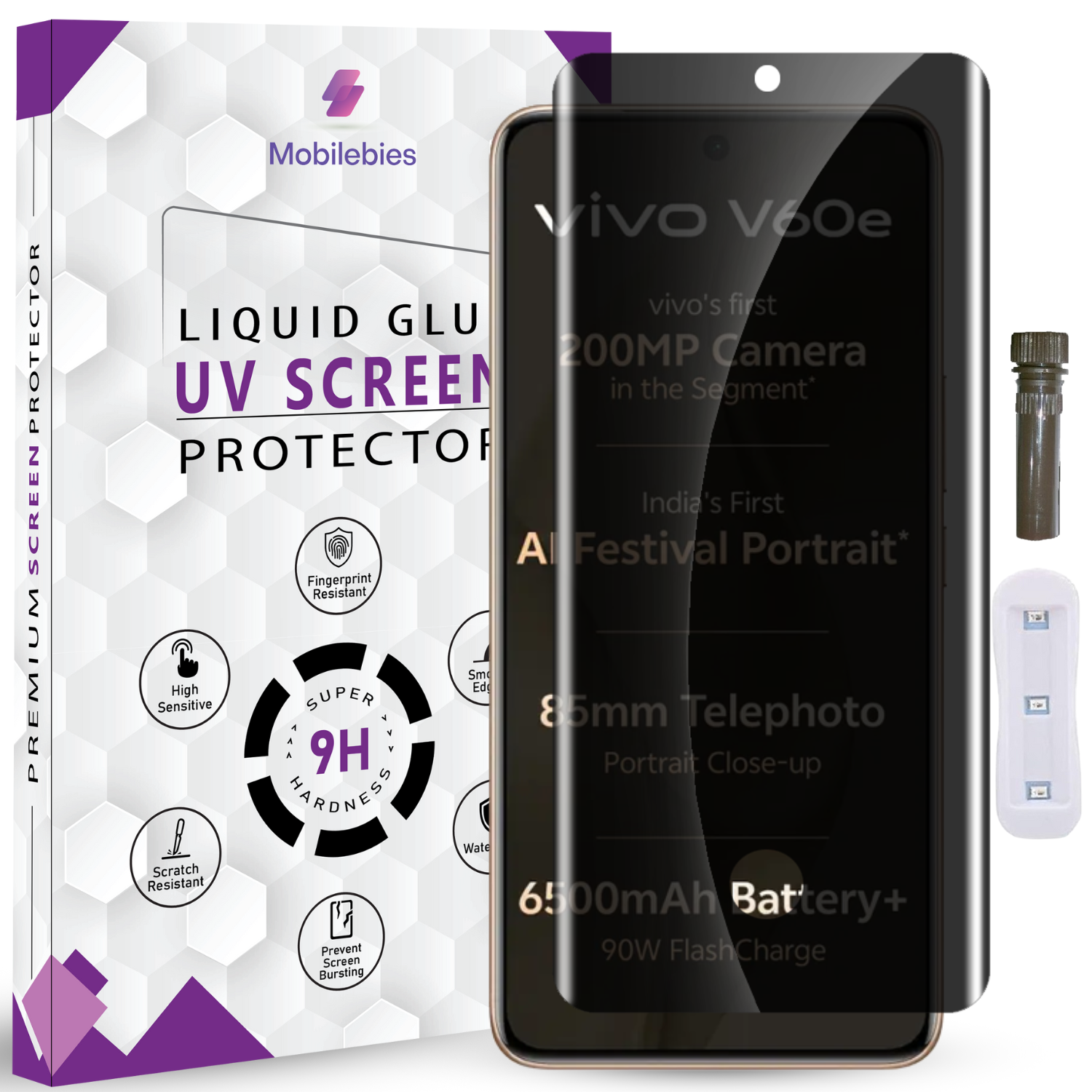 Mobilebies Vivo V60e UVPrivacy Tempered Glass Screen Protector Guard Main image