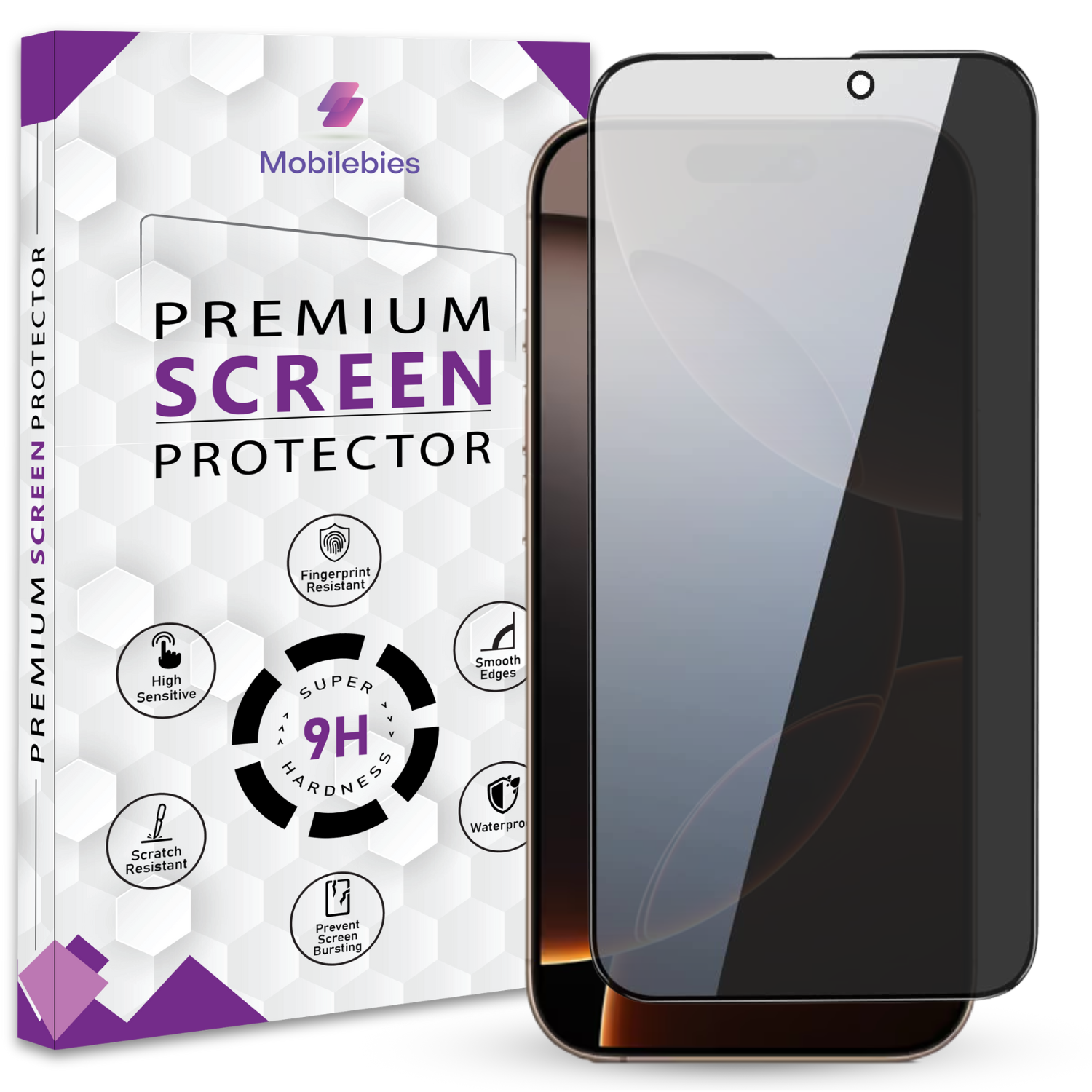 Mobilebies iPhone 16 Pro Privacy Tempered Glass Screen Protector Guard Main image