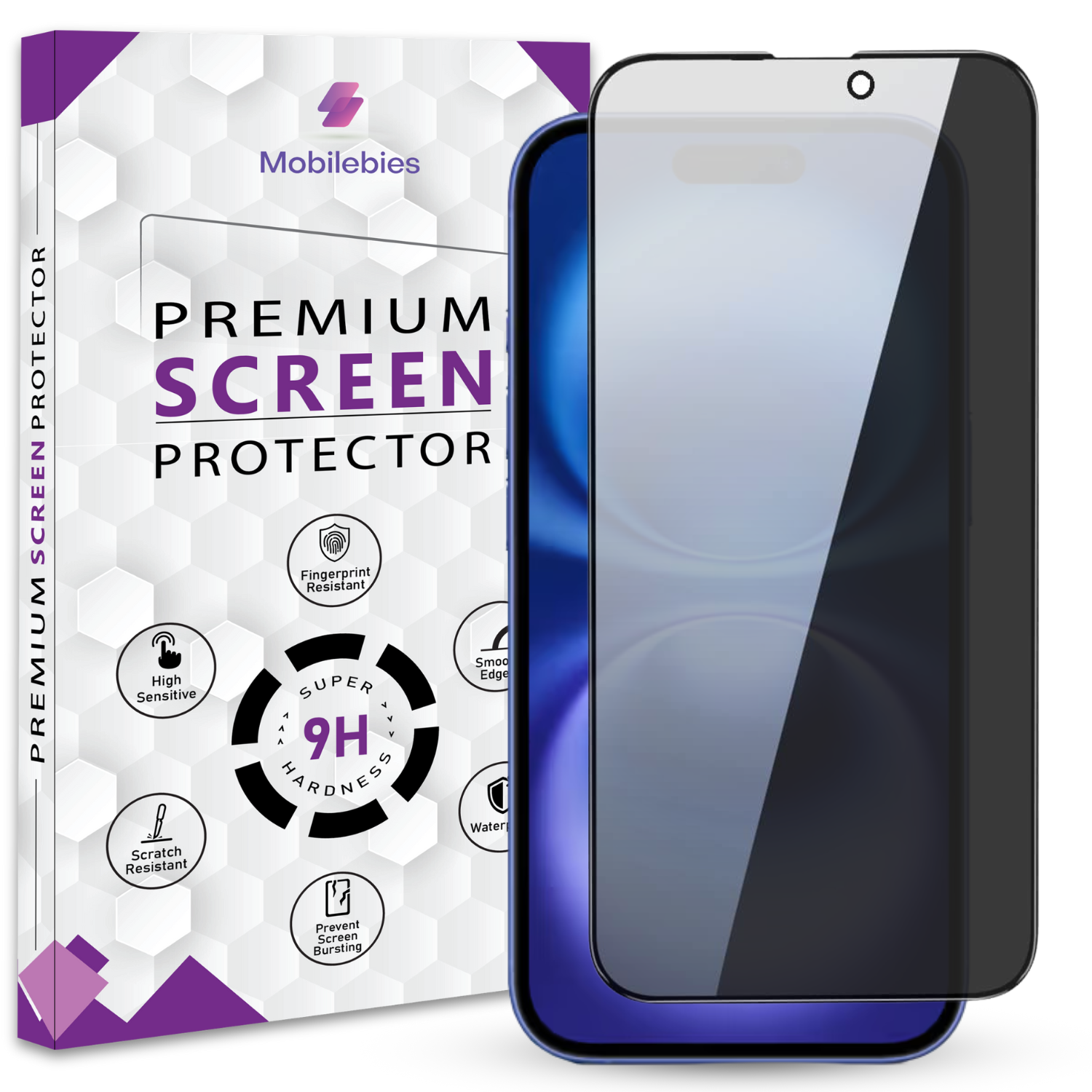 Mobilebies iPhone 16 Plus Privacy Tempered Glass Screen Protector Guard Main image
