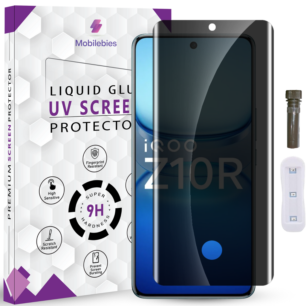 Mobilebies iQOO Z10R Advanced HD+ UV Privacy Tempered Glass Screen Protector Guard