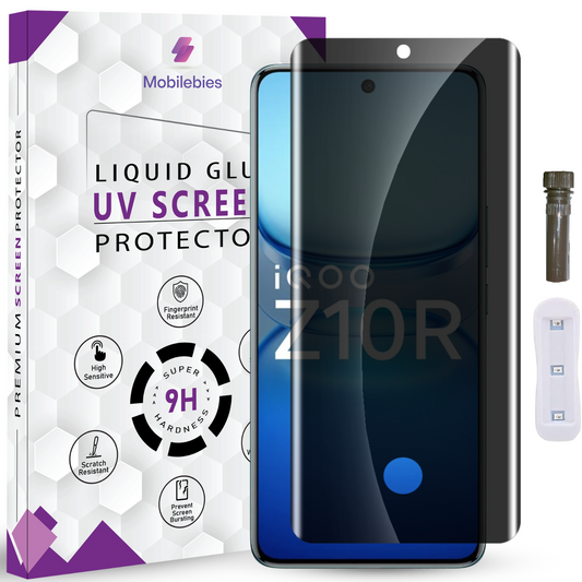 Mobilebies iQOO Z10R Advanced HD+ UV Privacy Tempered Glass Screen Protector Guard