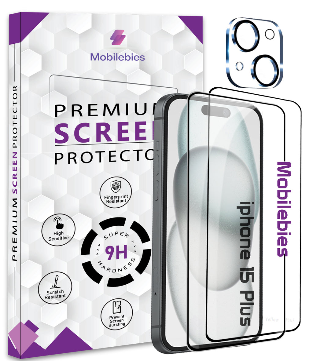 2 Pack Tempered Glass & a Camera protector for iphone 15 Plus Premium Screen Protector Guard & Camera Lenns Protecor