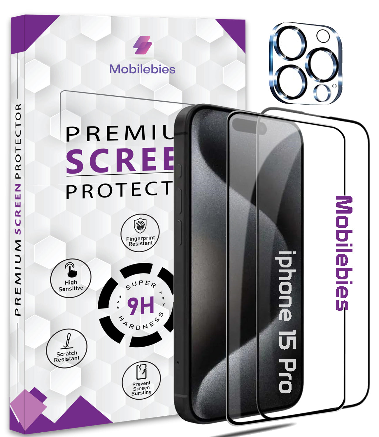 2 Pack Tempered Glass & a Camera protector for iphone 15 Pro Premium Screen Protector Guard & Camera Lenns Protecor