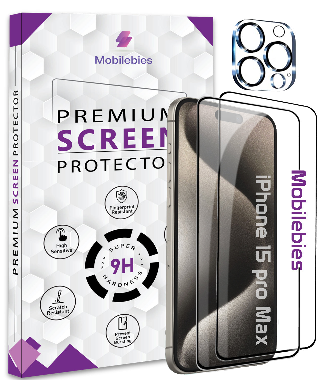 2 Pack Tempered Glass & a Camera protector for iphone 15 Pro Max Premium Screen Protector Guard & Camera Lenns Protecor Main image