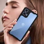 Mobilebies Backcover For Moto G34 / Moto G45 Rigid Armor Transparent Black Border Case