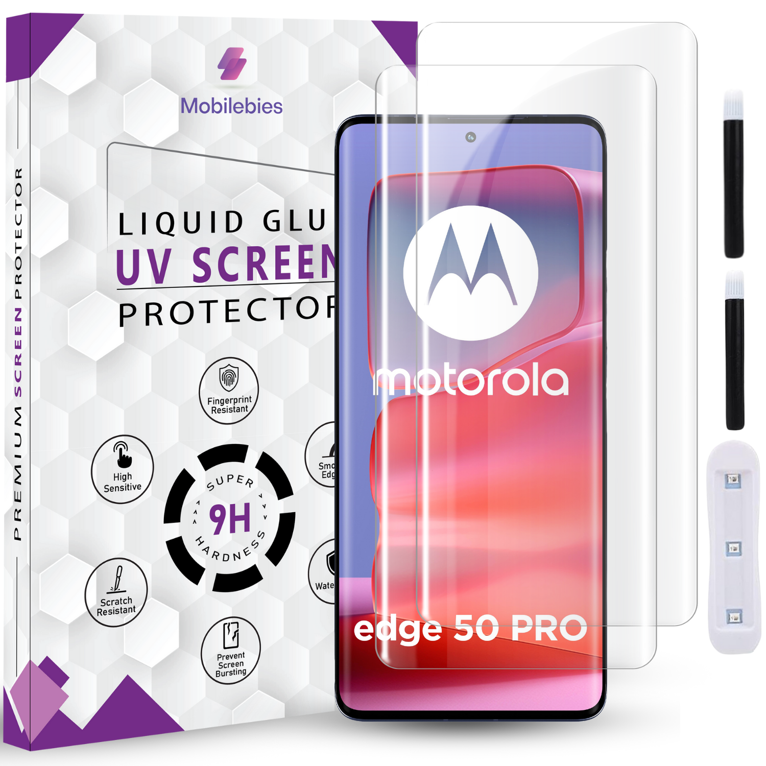 Tempered Glass For Motorola Edge 50 Pro Premium HD+ UV Glass Screen Protector Guard Secondary image