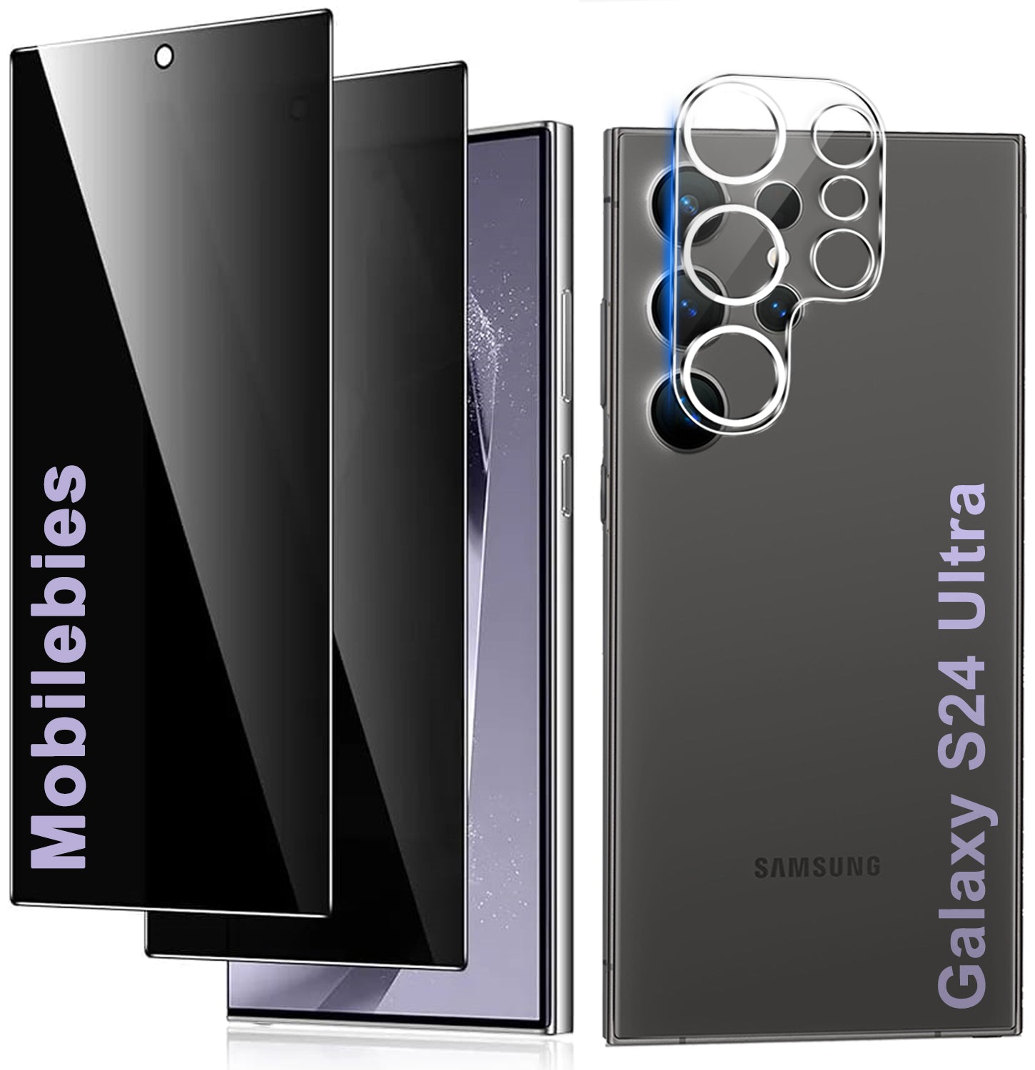 2 Pack Privacy Tempered Glass & a Camera protector for Samsung S24 Ultra Privacy Screen Protector Guard & Camera Lenns Protecor Main image