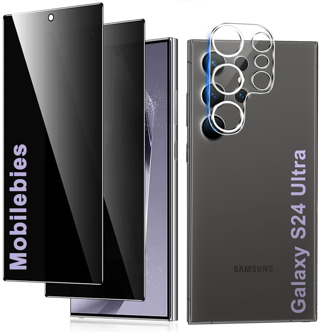 2 Pack Privacy Tempered Glass & a Camera protector for Samsung S24 Ultra Privacy Screen Protector Guard & Camera Lenns Protecor