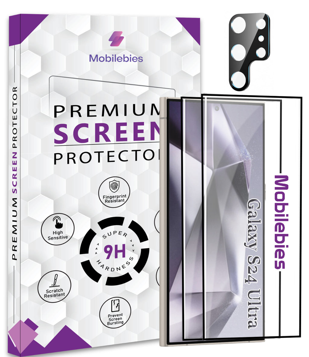 2 Pack Tempered Glass & a Camera protector for Samsung S24 Ultra Premium Screen Protector Guard & Camera Lenns Protecor