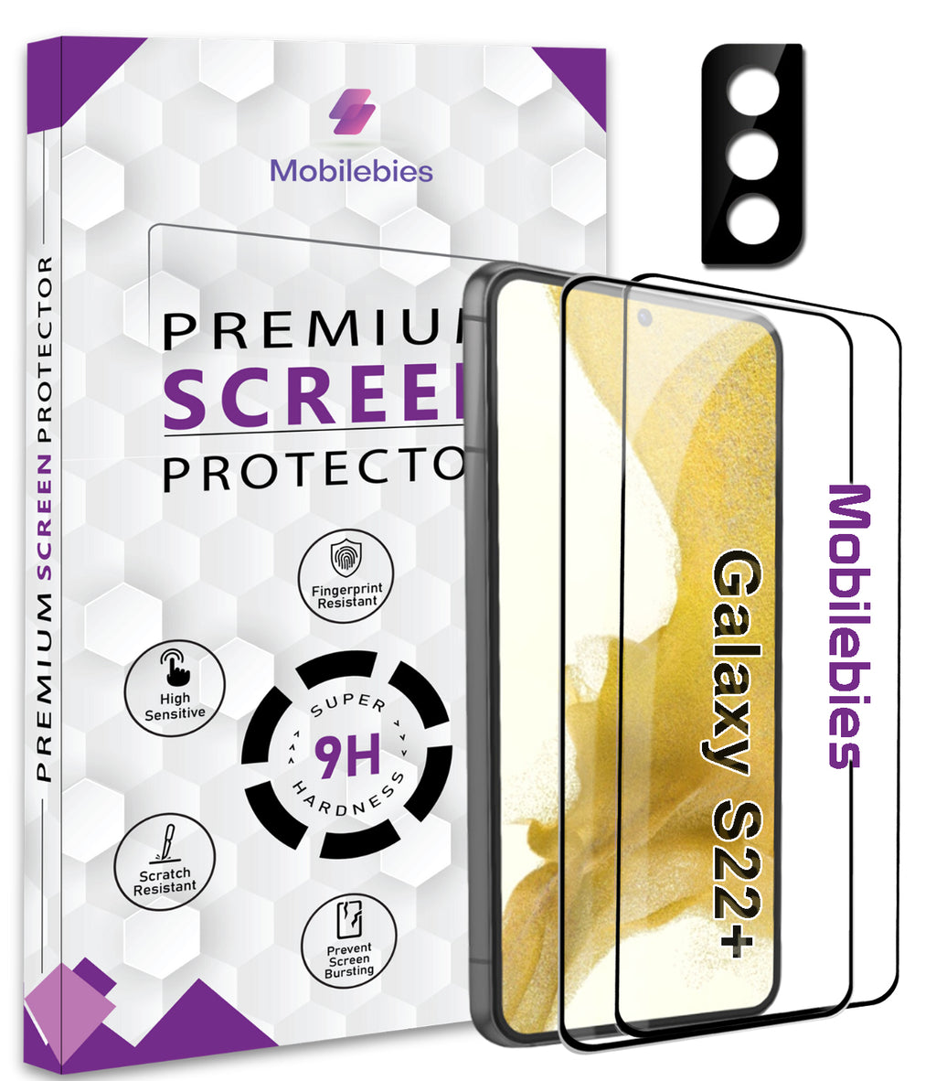 2 Pack Tempered Glass & a Camera protector for Samsung Galaxy S22 Plus Premium Screen Protector Guard & Camera Lenns Protecor