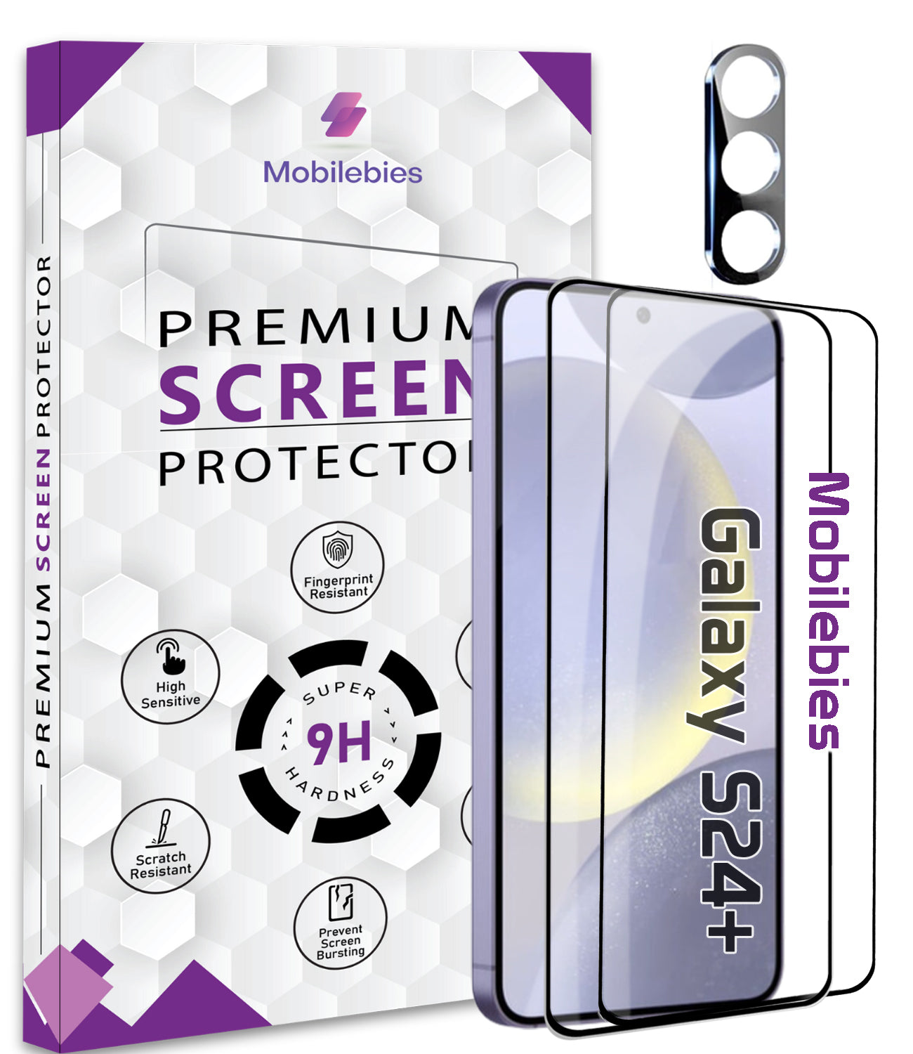 2 Pack Tempered Glass & a Camera protector for Samsung S24 Plus Premium Screen Protector Guard & Camera Lenns Protecor Main image